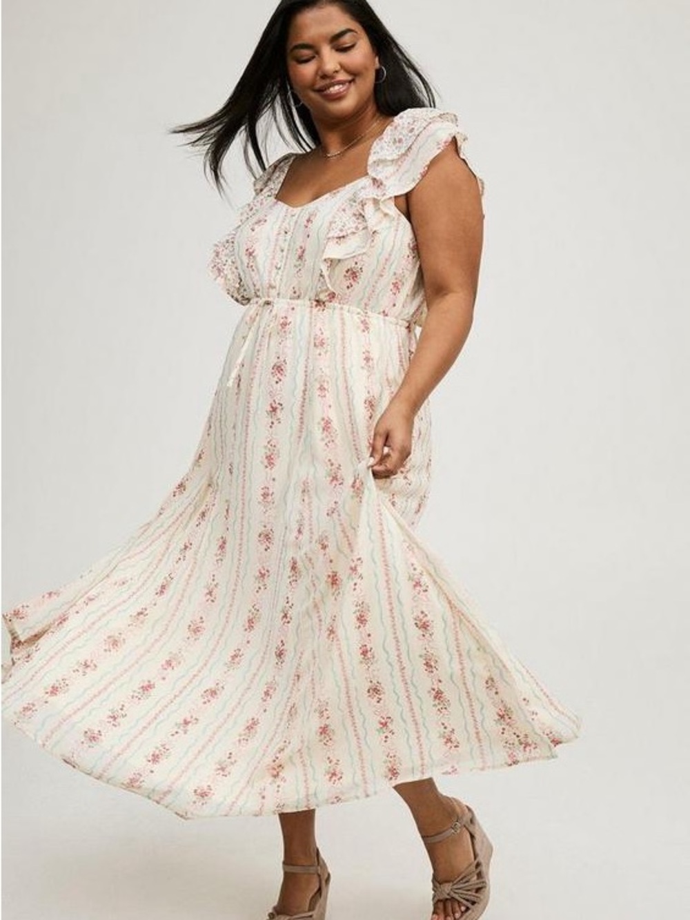 Torrid Ruffle Cream Chiffon Maxi Dress in Antoinette Floral
